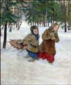 carrying wood in the snow
